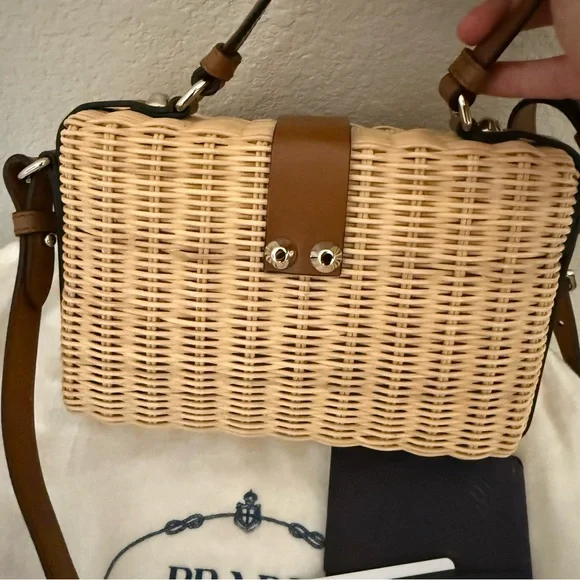 Prada Tan Wicker Handbag Bag - Picture 10 of 13